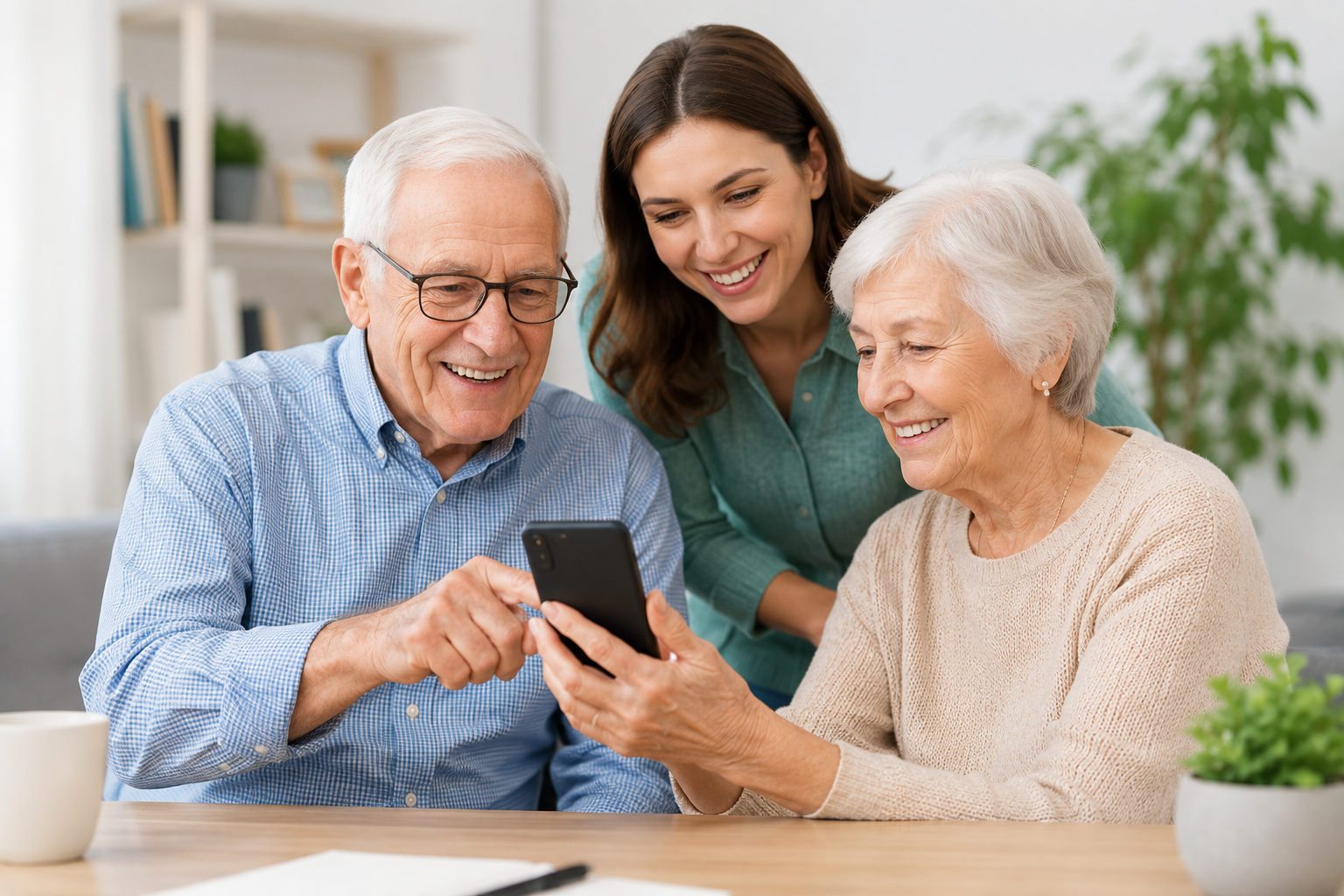 Famiglia che usa la tecnologia con serenità